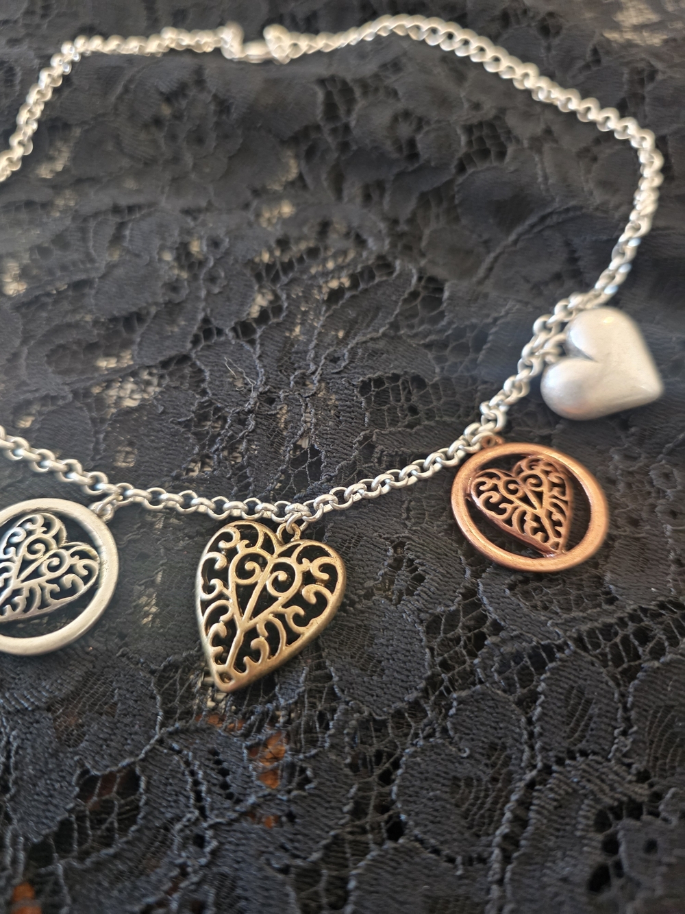 Brighton Two-Tone Heart Charm Necklace - Silver and Rose Gold Accents - Picture 2 of 5